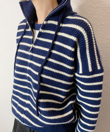 Navy Stripe Knit Jacket #241224